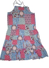 Boohoo Petite Dress Womens 12 Multicolor Patchwork Halter Boho Sundress Tiered