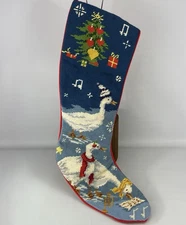 LARGE Steinwinder Needlepoint Stocking Christmas Geese in Scarves & Hats 20"