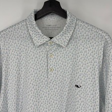 Vineyard Vines Mens On-The-Go Sankaty Polo Shirt White Lighthouse Print Size L