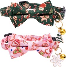 Faygarsle 2 Pack Christmas Cat Collars - Cute Holiday Green Pink Small Bow