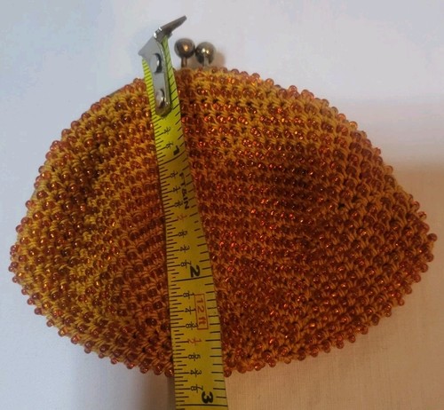 Portamonete vintage con perline clip arancione piccolo bacio chiusura retrò unico usato - Foto 6 di 7