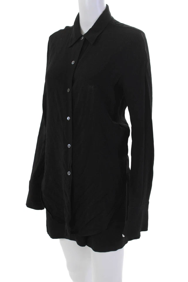 Женский комбинезон Theory с воротником-галстуком спереди и длинным рукавом с вырезом черный размер 6 - Изображение 3 из 4