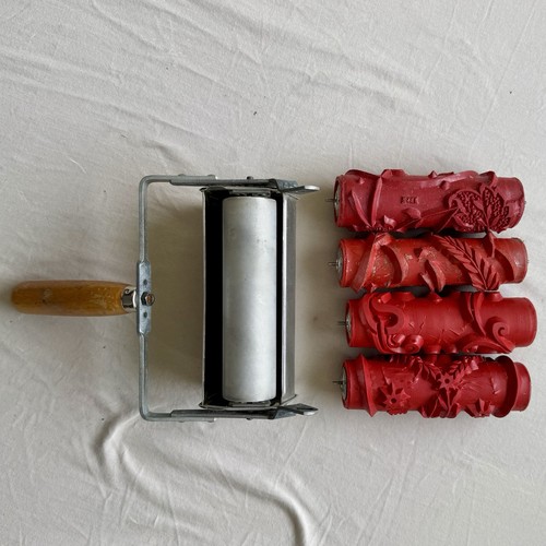 VTG Patterned Paint Roller Decorative 6“ Texture Mural Roller Handle & 4 Rollers