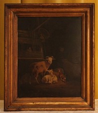 Uraltes Ölgemälde Stall Tiere Holland um 1700