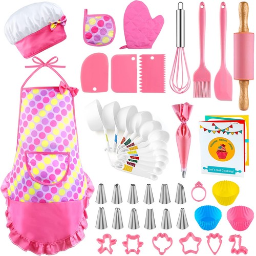 Kids Baking and Cooking Set for Girls, 54PCS Chef Costume Set with Kids Apron...