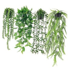 4 Pack Fake Plants Hanging with Pots Artificial Ivy Vine Faux Eucalyptus