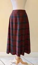 Vintage Wool Red Blue Tartan Plaid Pleated Midi Skirt Large