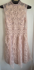 NWT$1150 RED VALENTINO Nude Pink Tulle Macrame Lace Dress IT 38 US 2 Mock Neck