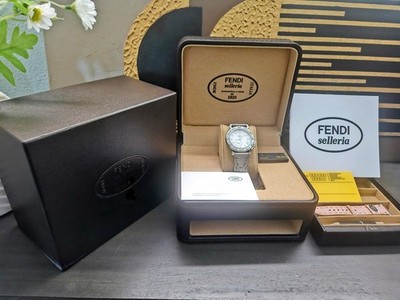 Fendi Selleria Swiss Made Quartz Diamond Bezel 2 Leather Straps Box Papers