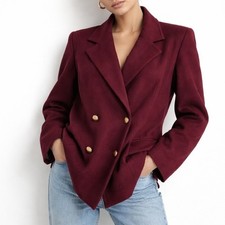 ADA Wool Blend Double Breasted Coat Womens 11 12 Burgundy Made in Canada 401467A