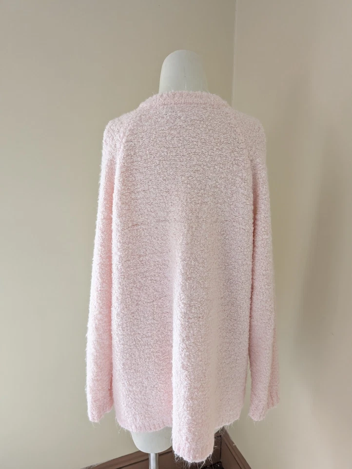 Suéter Difuso Vintage Años 90 Para Mujer XL Rosa Pastel Bouche Gran Tamaño Cuello en V Casa de Campo Foto 3 de 4