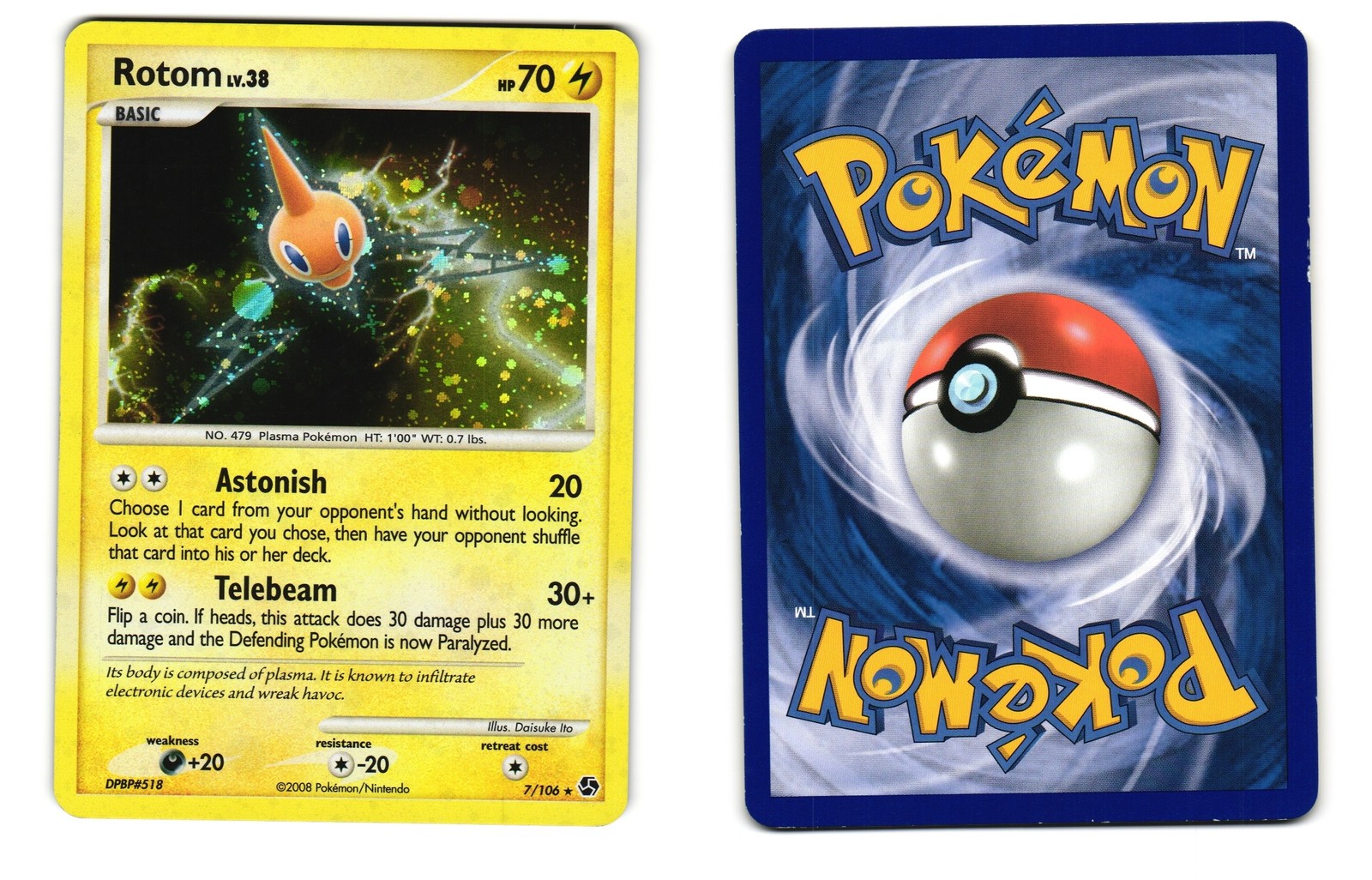 ROTOM 7/106 HOLO RARE GREAT ENCOUNTERS POKEMON LP 2008