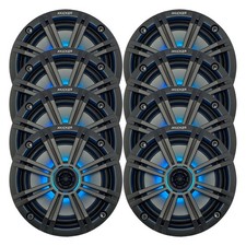 Kicker 6.5" 195 Watt Marine Multicolor LED Speakers Qty 8 w/ Charcoal Grilles