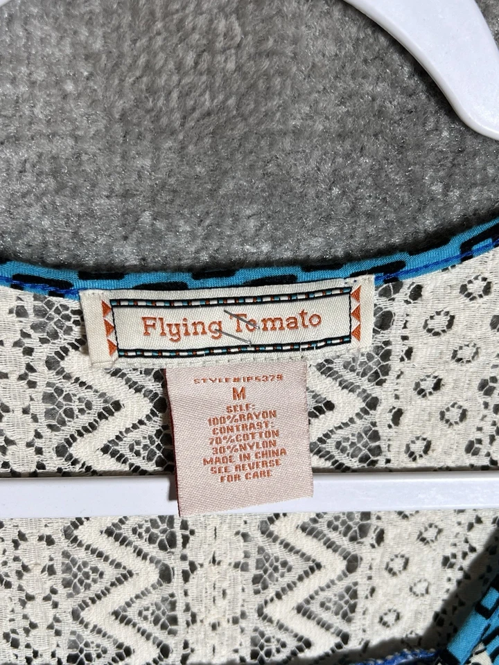 Mameluco de tomate volador para mujer talla M azul floral con detalle de encaje boho cuello en V Foto 3 de 4