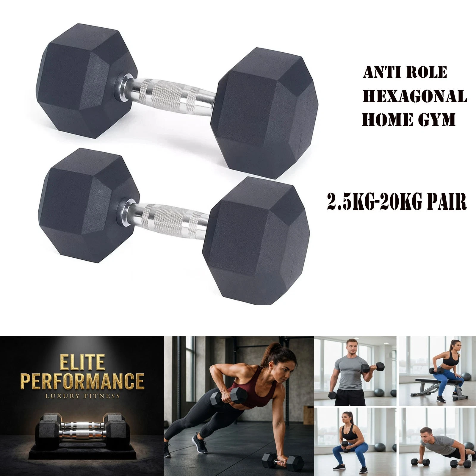 Hex Dumbbells Set 2.5kg-20kg Pair Rubber Encased Hexagonal Weight Lifting Gym
Opens in a new window