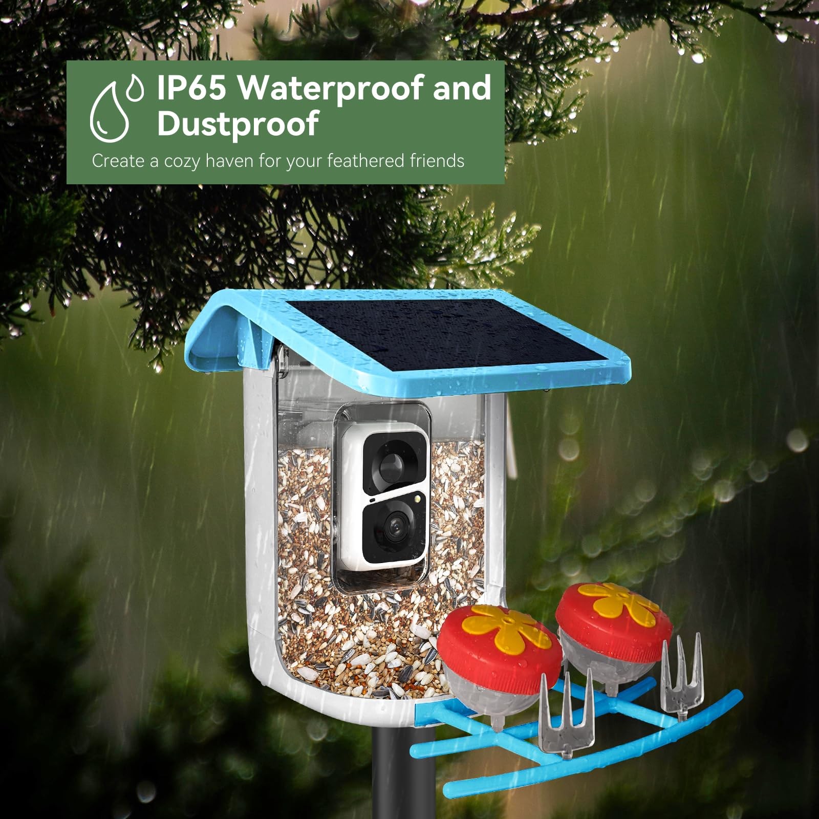 Smart Bird Feeder with Camera, Solar Bird Feeder - 2K HD Live Video Camera AI