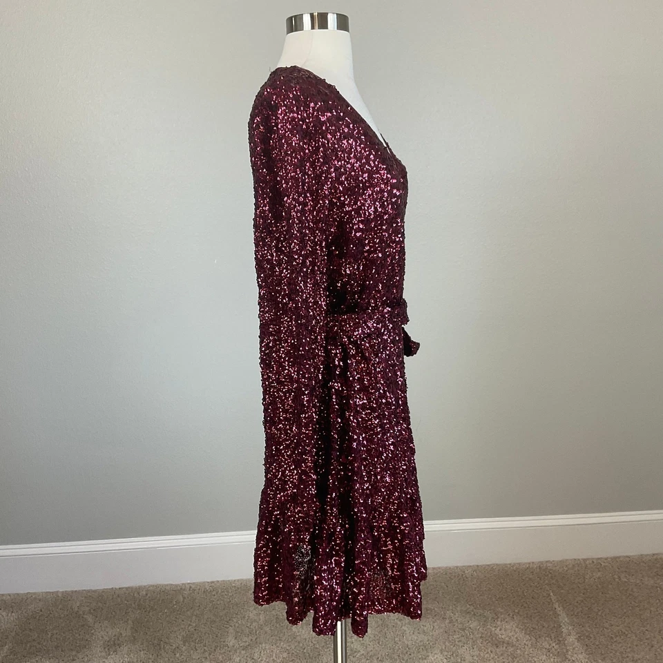 Vestido de cóctel para mujer Betsy & Adam talla 8 rojo lentejuelas manga larga calce y acampanado Foto 3 de 4