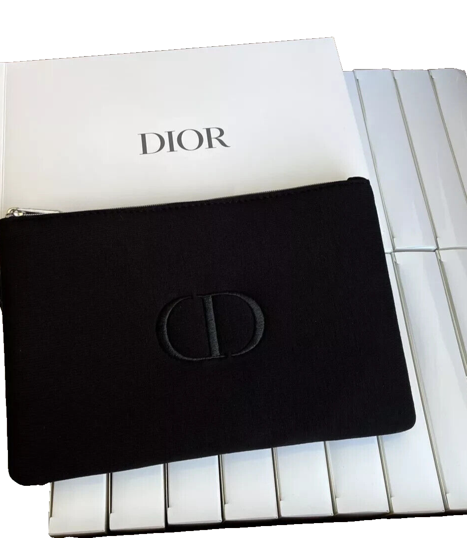 Dior CD logo Small soft Makeup Bag Cosmetic Pouch Case black New