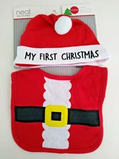 Neat Solutions My First Christmas Infant Baby Santa Bib & Hat Set NEW 1st RED