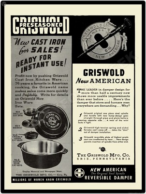 Griswold Pre Seasoned Cast Iron 9'' x 12'' Sign