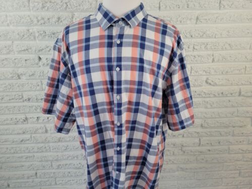 LU Linea Uomo Mens Shirt 5X Stretch Short Sleeve Collar Blue Plaid Button Up - Picture 3 of 7