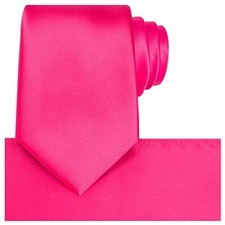 Solid Tie Set Satin Wedding Ties  Pocket Square Fuchsia Pink