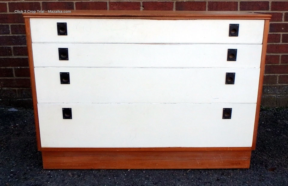 1960s vintage Heals Robert Heritage yew white lacquer campaign chest of drawers - Image 4 of 4