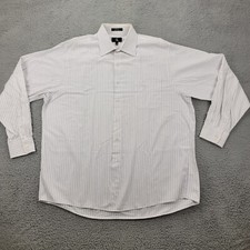Calvin Klein Shirt Mens XL 17 1/2 33/35 White Striped Button Up Long Sleeve