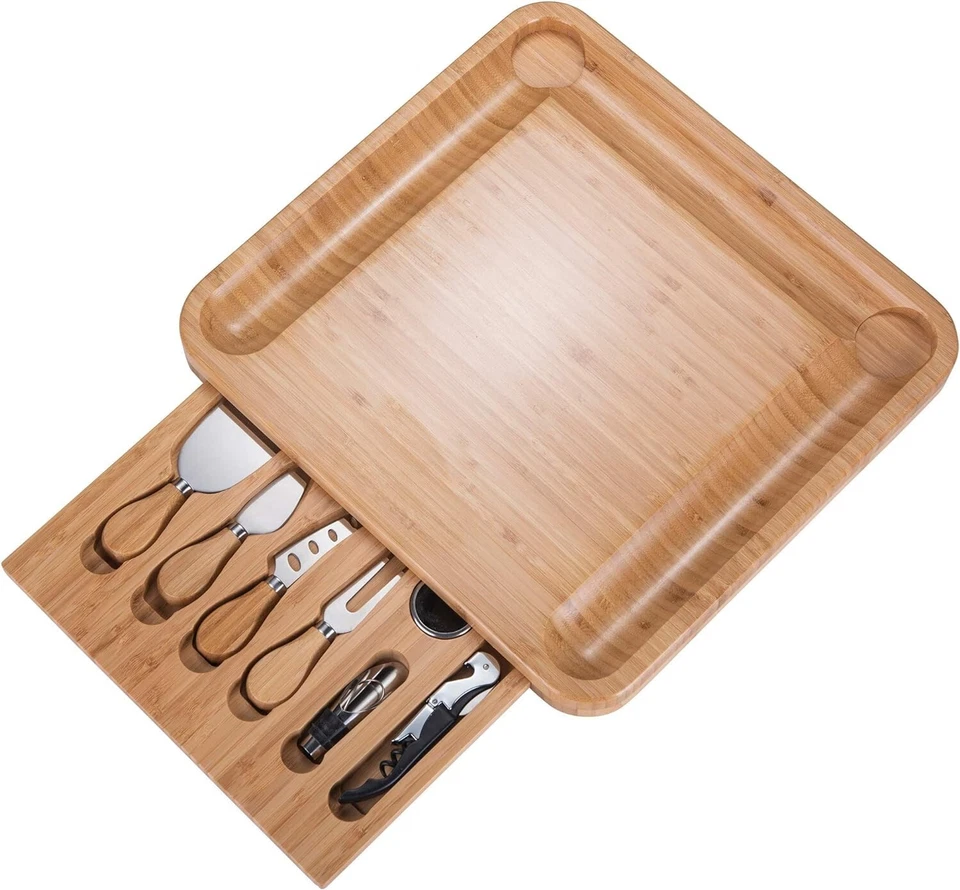 Kitchen Bamboo Cheese Board Knife Set Large Charcuterie Boards & Cheese Platter - Image 3 of 4