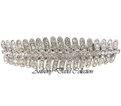 Anthony David Silver Crystal Bridal Feather Hair Clip Accessory - Afbeelding 1 van 1