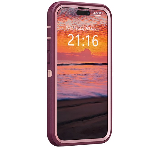 For Apple iPhone 14/14 Plus/14 Pro Max Hybrid Kickstand Case Cover Purple+Pink - Picture 19 of 71