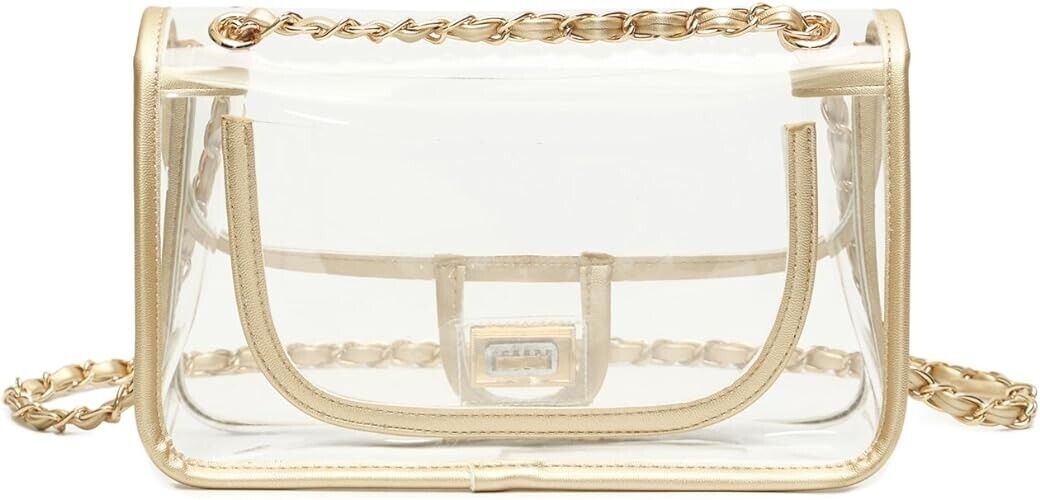 LAM GALLERY Womens PVC Clear Purse Handbag with Chain Stadium Approved  Clear Bag