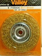 WIRE WHEEL BRUSH  6" INCH x 1/2-5/8" ARBOR WIRE BRISTLES BRASS COATED