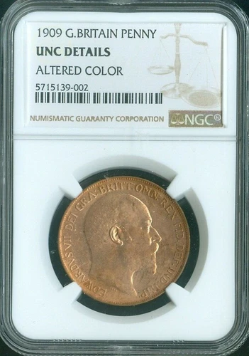 1909 Great Britain Penny NGC ALTERED COLOR UNC Quality✔️