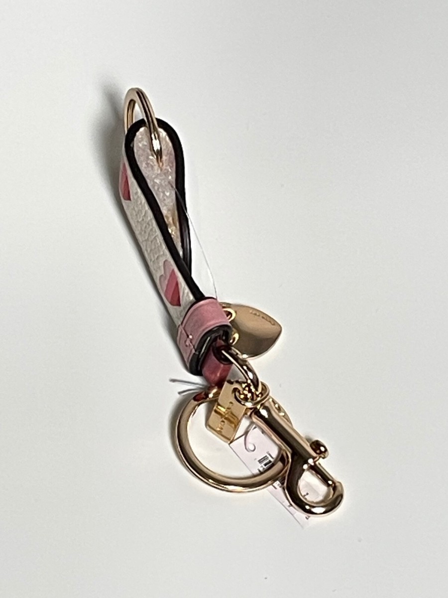 Coach Trigger Snap Bag Charm With Striped Heart Print CA049