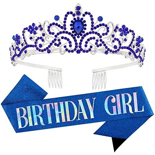 Birthday Girl Blue Crown Birthday Sash for Girls Tiaras for Girls