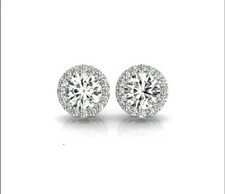 4.00 Carat Moissanite & Diamond Halo Design Earrings 14k Gold Charles & Colvard