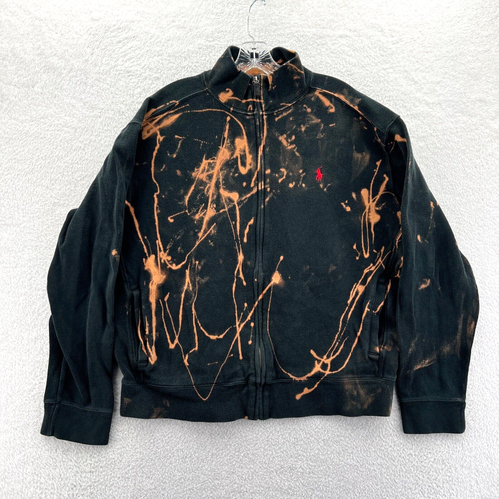 Polo Ralph Lauren Giacca Grande Da Uomo Cerniera Piena Nero Colorata Rosso Pony Top Cotone