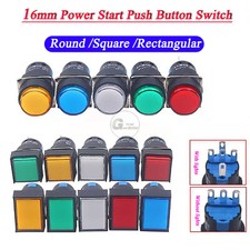16mm Power Start Push Button Switch Momentary Latching 250V 5A ON/OFF 1 NO 1 NC