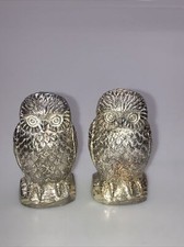 VTG Leonard Owl Salt & Pepper Shakers Silver Tone  3" Cast Metal ~ Japan