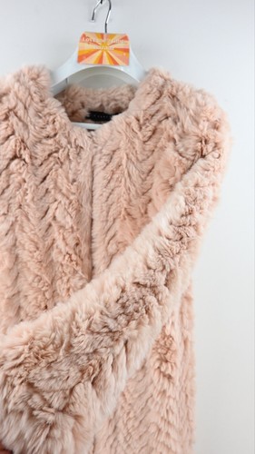 H BRAND sample "Mason" 100% rabbit fur short jacket in soft peach size S/M - Picture 5 of 10