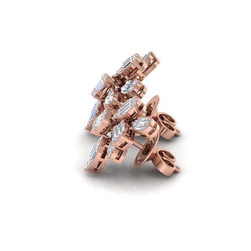 1.10 Ct Lab Grown CVD Round Baguette Diamond Stud Earrings 18k Rose Solid Gold - Picture 4 of 7
