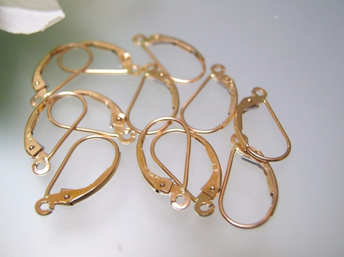 Solid 14K Gold Leverback earrings findings setting w/ open ring