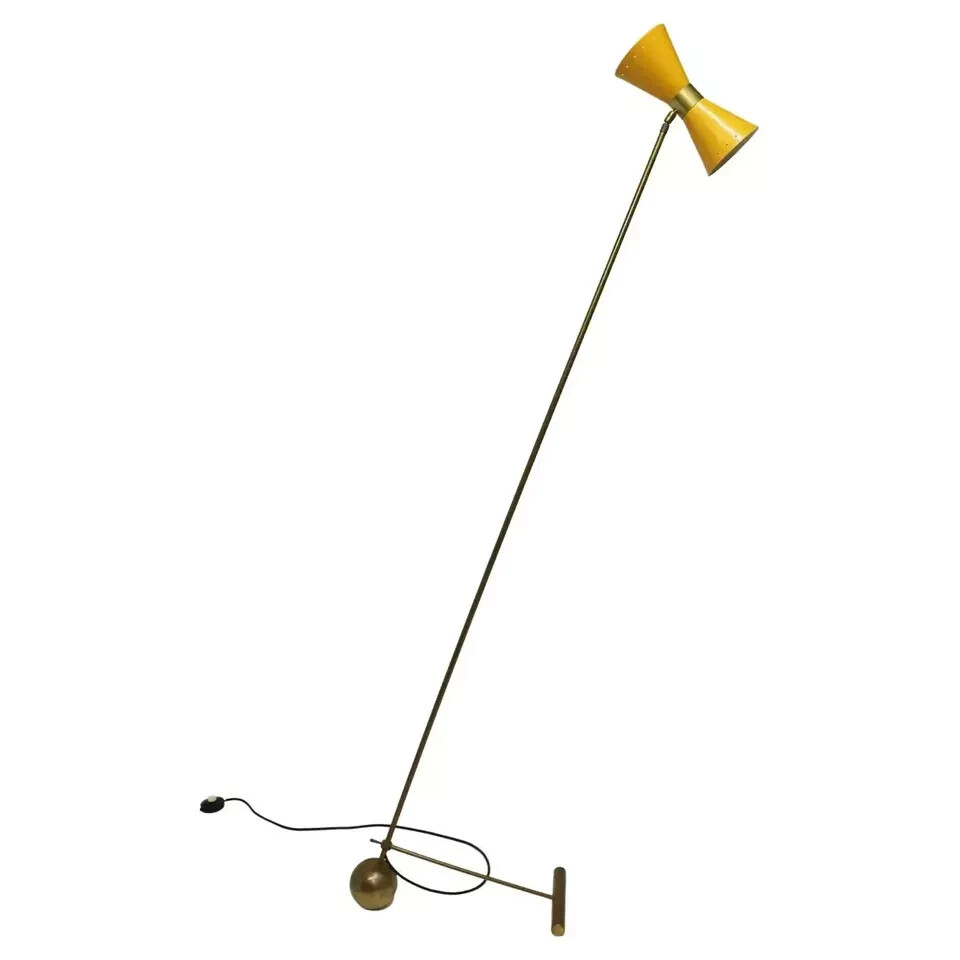 Lampada da terra vintage design italiano ottone giallo Diabolo 1950 metà seco... foto 2