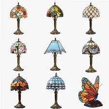 Tiffany Table Lamps Bedside Stained Glass Vintage Decor Bedroom Desk Light 14"