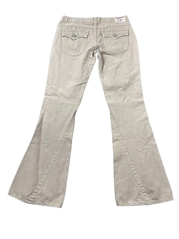 True Religion女式Joey牛仔裤长裤34x34卡其色低腰喇叭亚麻混纺 — 第 2/4 张图片