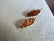 Beautiful Hoop Pierced Earrings Gold Tone Brown Enamel 1 1/4" Lg NICE