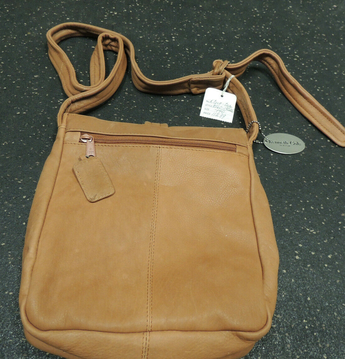 バッグ　ネイビー New Kenneth Cole Light Brown Tan Leather Purse Handbag Tote, 81160