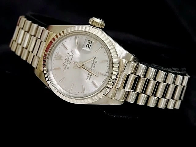 Reloj Rolex Datejust President de oro blanco sólido de 18 quilates para dama con esfera plateada 6917
