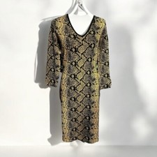 🌻NEW Nanette Lepore Gold and Black Snakeskin Animal Print Knit Dress Size L.